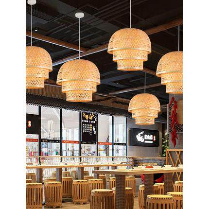 新中式餐竹艺吊灯饮店餐馆灯具饭店创意餐厅客厅茶室灯简约竹编灯