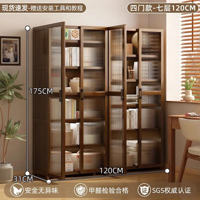 新款收纳柜组合柜书柜落地式透明玻璃门展示柜置物防尘收纳柜简易