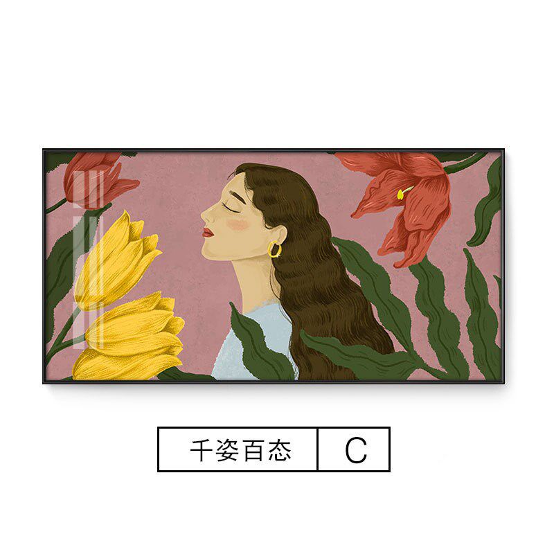 北欧客厅装饰画现代文艺小清新人物手绘插画民宿壁画卧室床头挂画