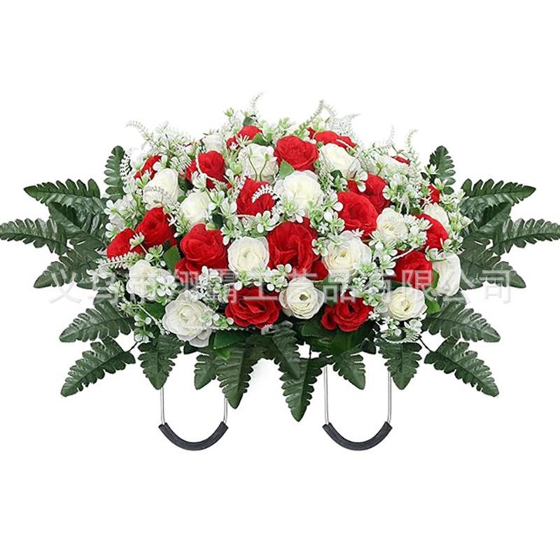 跨境玫瑰花款热销爆款仿真墓碑花 墓地花缅怀故人户外假花装饰