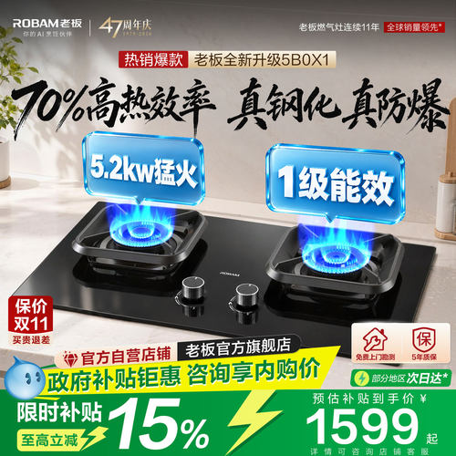老板5B0X1大火力燃气灶煤气天然液化气双灶具家用官方旗舰店正品
