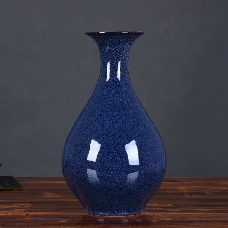 景德镇陶瓷创意窑变艺术蓝色玉壶春花瓶 现代时尚工艺品家居摆设