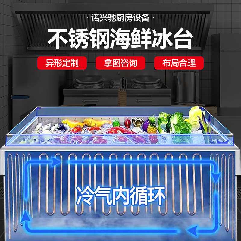 冰台不锈钢商用超市展示柜水产鱼肉冷冻柜点菜柜铜管制冷保鲜柜