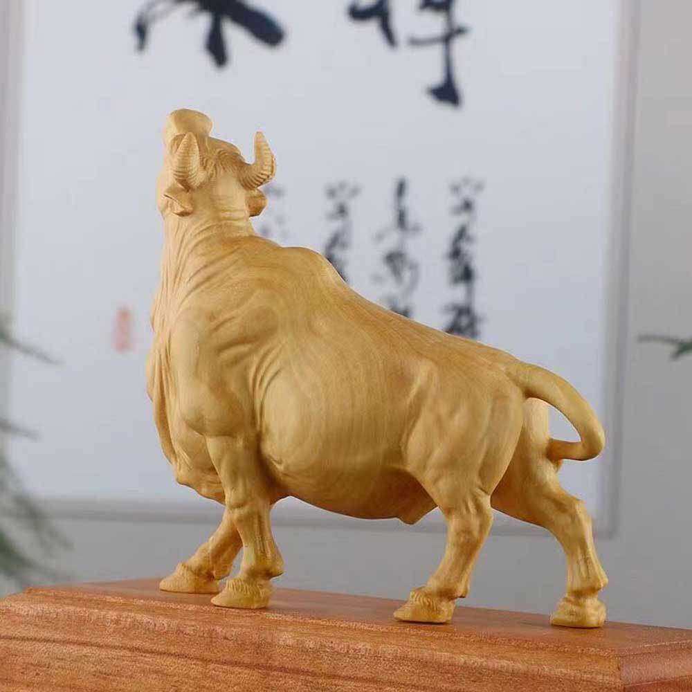 小叶黄杨朝天牛摆件牛气冲天实木雕刻水牛老黄牛斗牛桌面饰品文玩