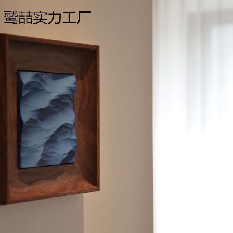 木雕海浪立体挂画木雕小摆件电视柜摆件正方形卧室桌面装饰画手工图片