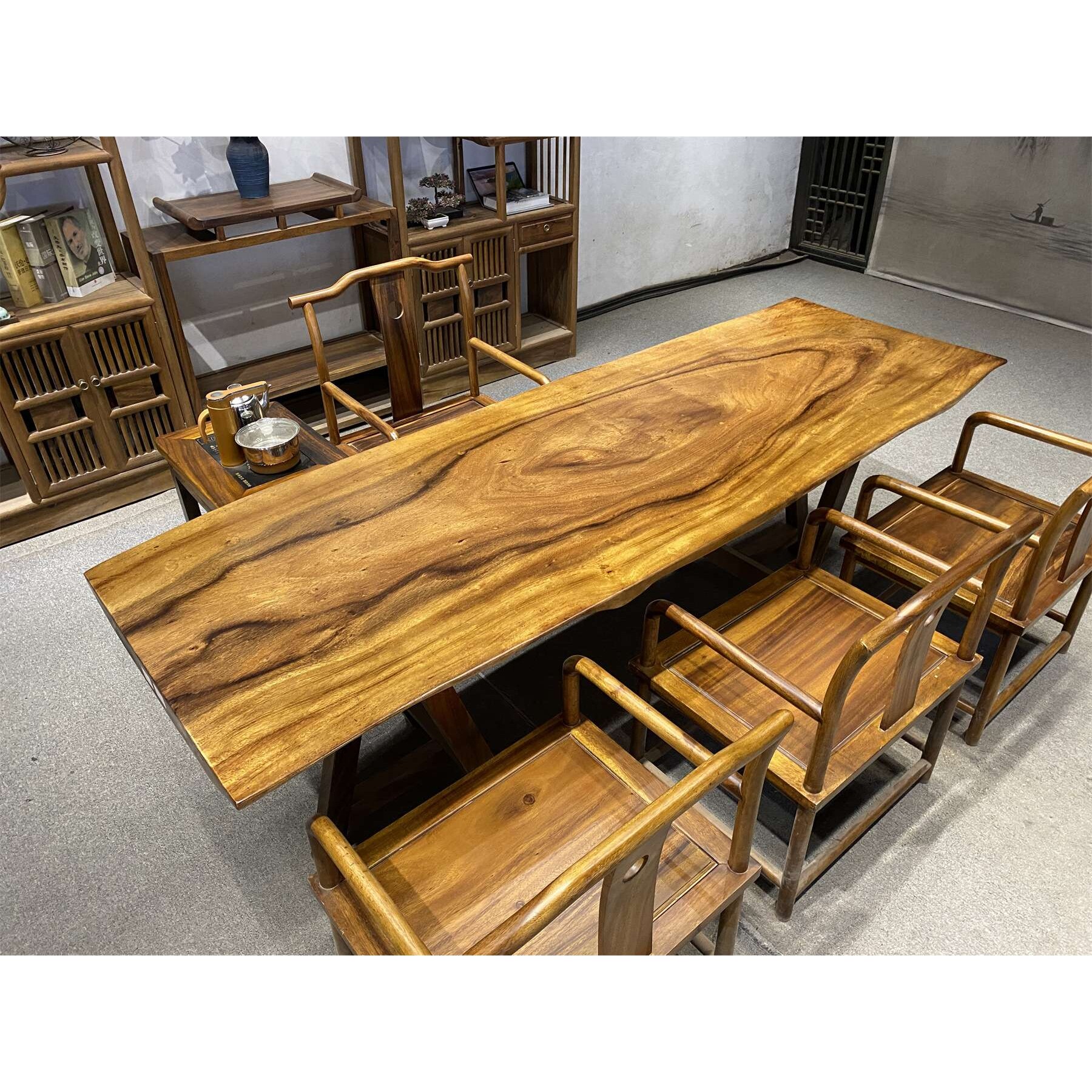 现代简约桌胡桃木实木大板桌中式餐桌会议桌功夫泡茶台书房学习桌