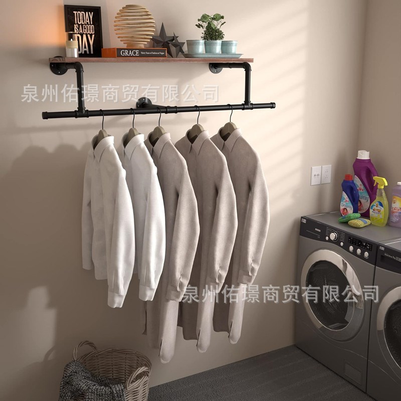 创意工业管挂衣架铁艺上墙展示架壁挂式挂衣杆浴室壁橱存储货架