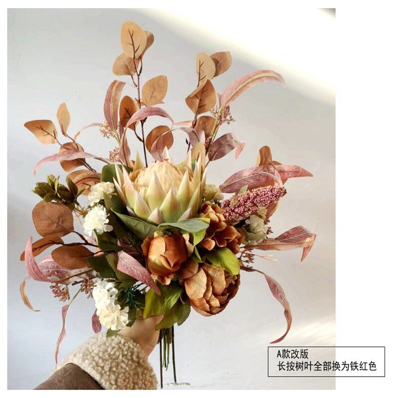 M155秋色咖黄色系手札花束仿真花绢花假花欧式亚马逊货源