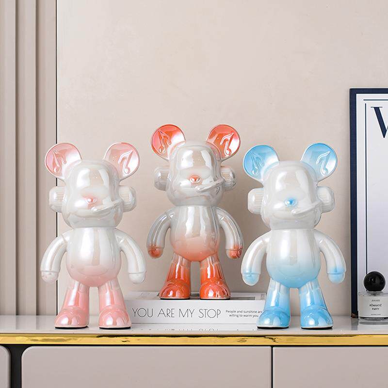 新品30CM陶瓷机械DJ熊网红高档奶油风家居酒柜装饰品摆件厂家