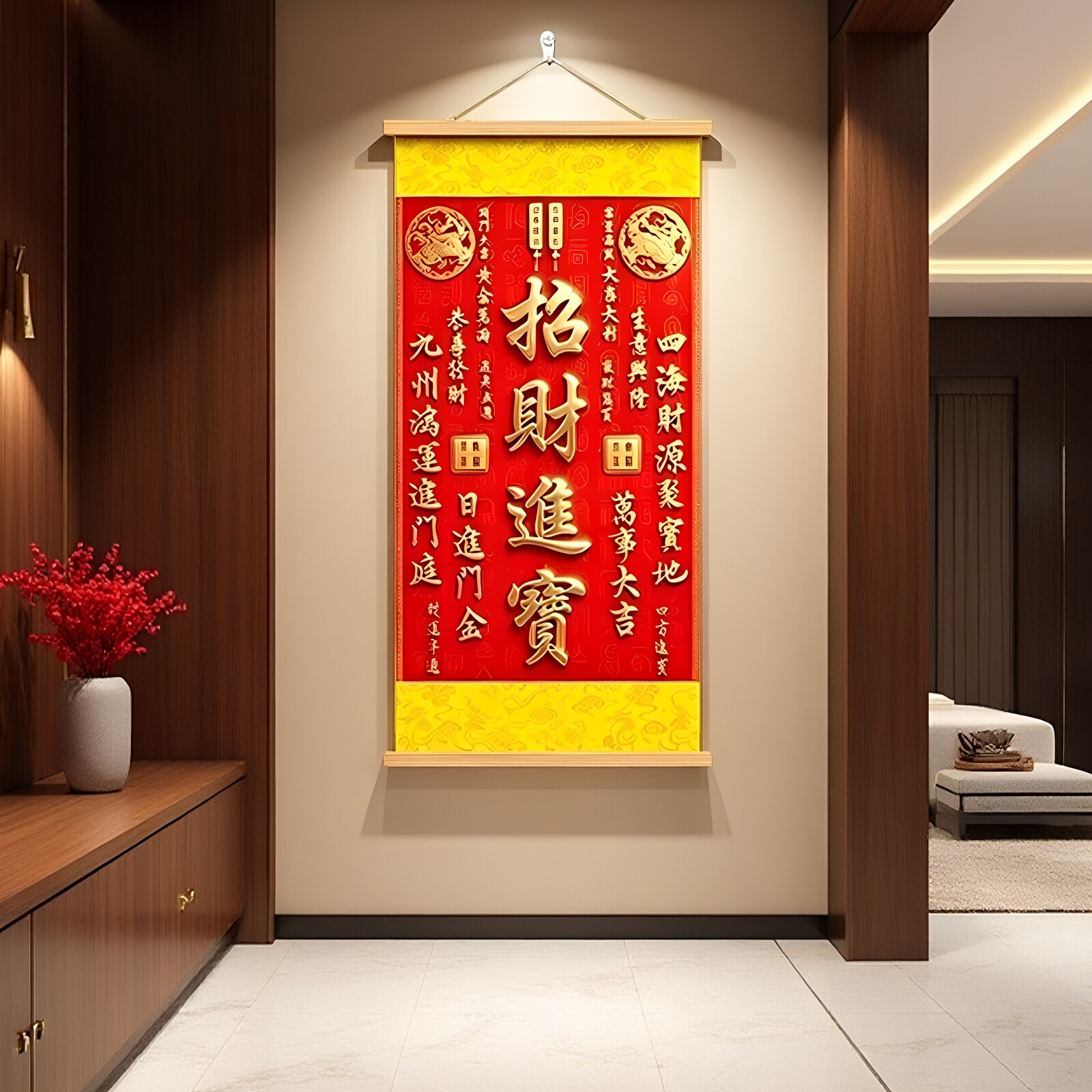 新款招财进宝挂画客厅玄关走廊装饰画麒麟金榜题名挂画可定制挂画