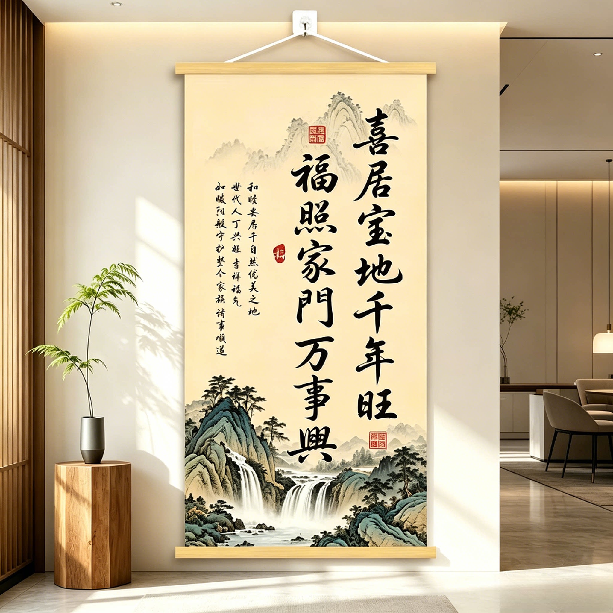 中古风喜居宝地字画挂画客厅沙发背景墙装饰画书房茶室挂画可定制图片