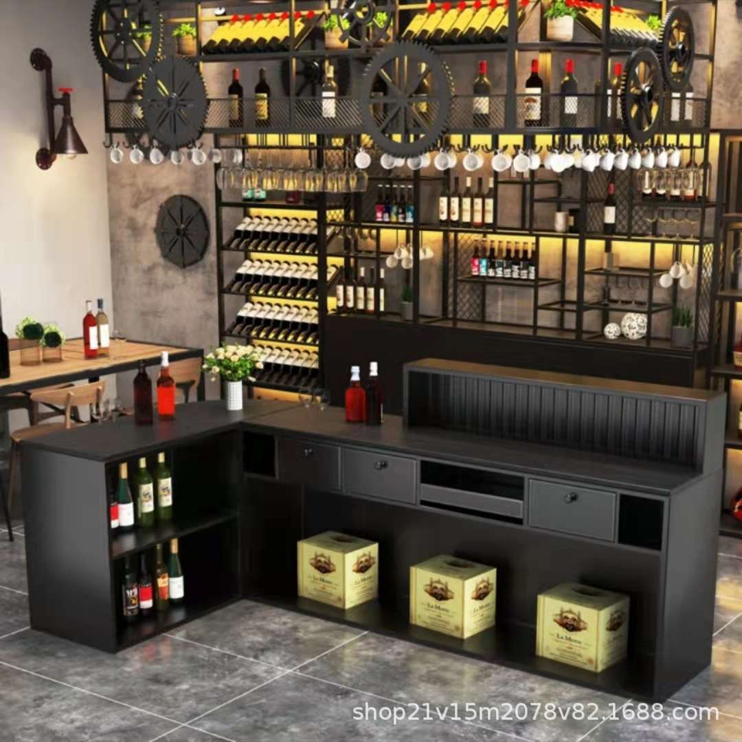 复古工业风收银台店铺餐厅前台接待台多功能酒吧台转角奶茶店柜台