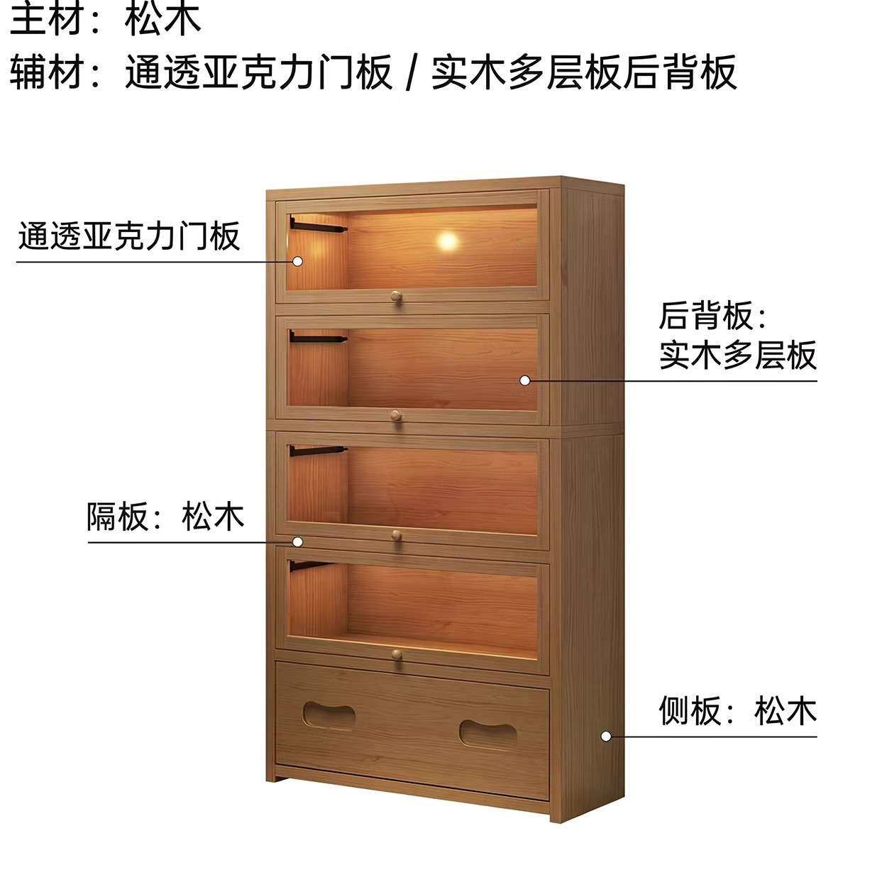 实木厨房置物架防尘多层收纳柜子多功能储物柜微波炉橱柜餐边柜