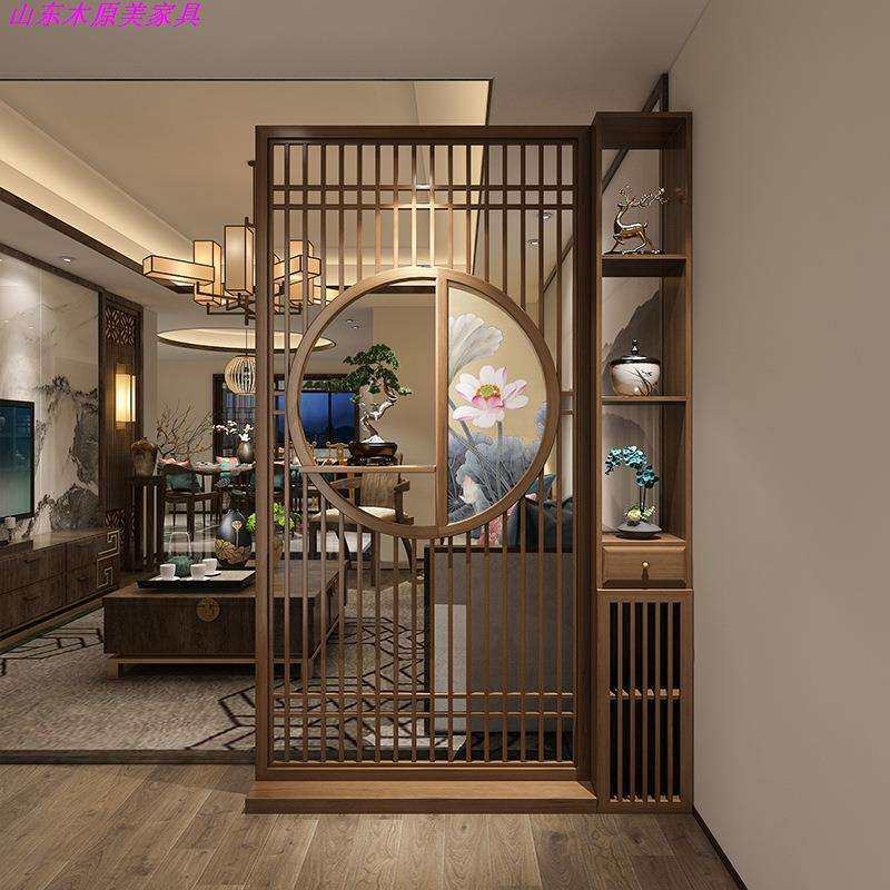 新中式入户客厅屏风隔断玄关柜黑胡桃木实木进门遮挡餐厅家用