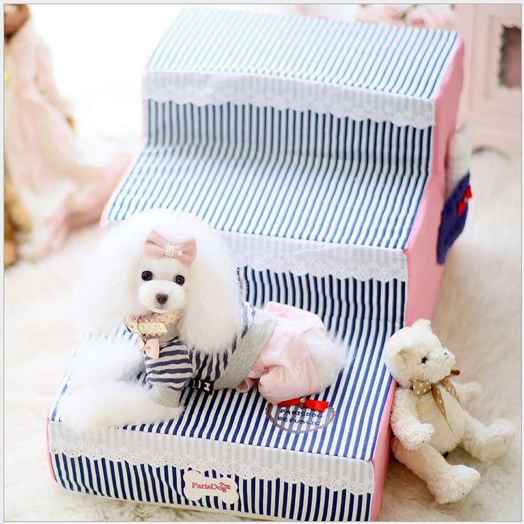 长期供应 Petstyle简约条纹三层楼梯 宠物狗狗楼梯可拆洗爬梯