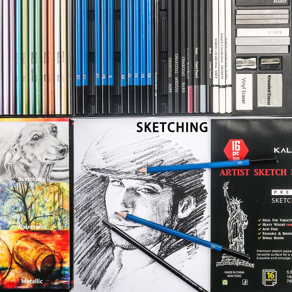 厂家新品142件纸盒绘画铅笔套装 彩色铅笔 素描工具 美术绘图铅笔