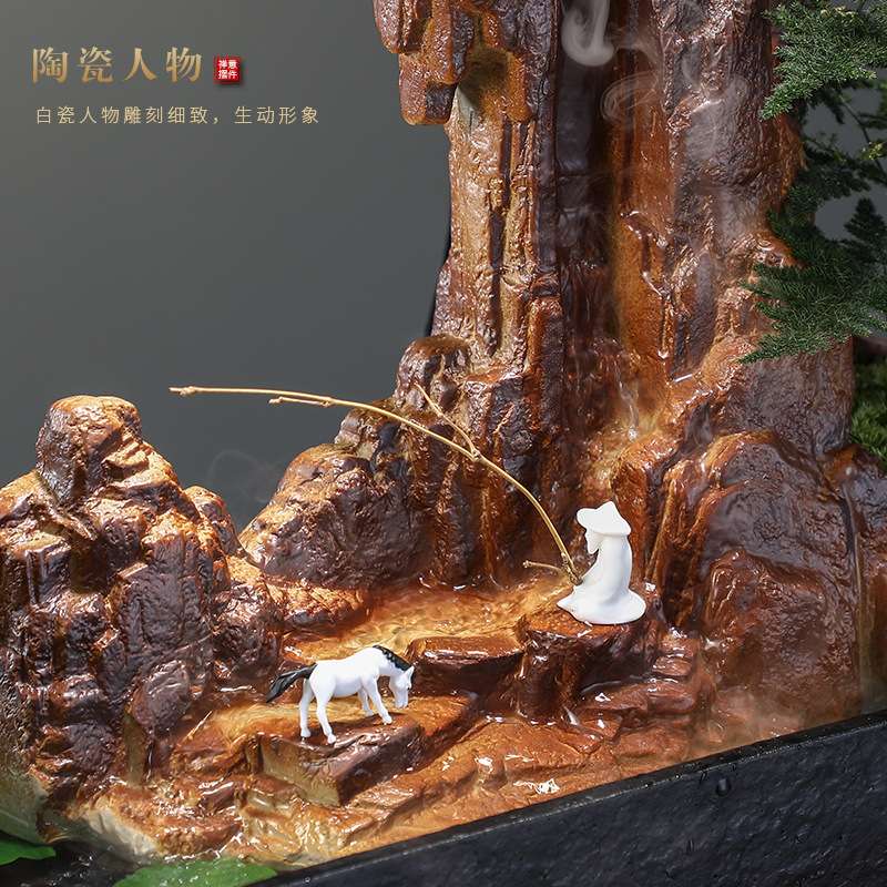 假山流水生财摆件办公室瀑布喷泉加湿器玄关客厅桌面家居软装饰品