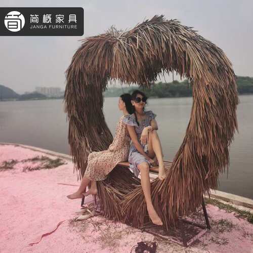 休闲景区网红打卡秋千防水防晒藤编卡座爱心鸟巢别墅露台吊篮藤椅