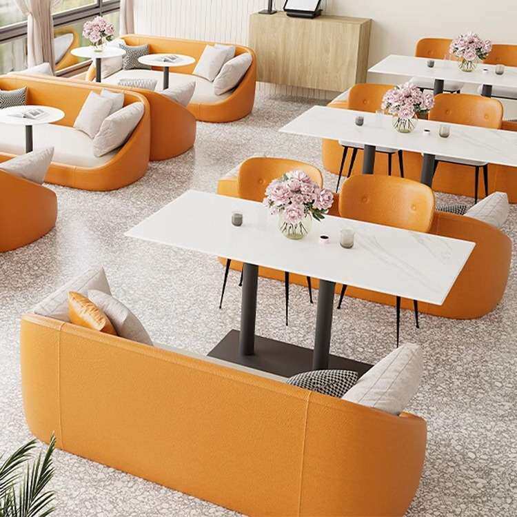 咖啡厅卡座沙发奶茶店桌椅组合售楼处酒吧双人沙发餐桌洽谈桌椅子