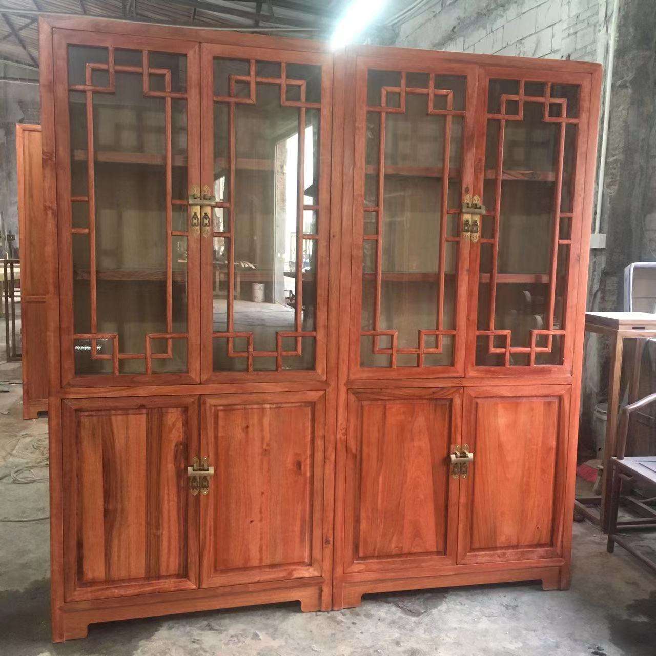 香樟木家具组合书柜玻璃门陈列展示书架仿古新中式办公文件柜整装