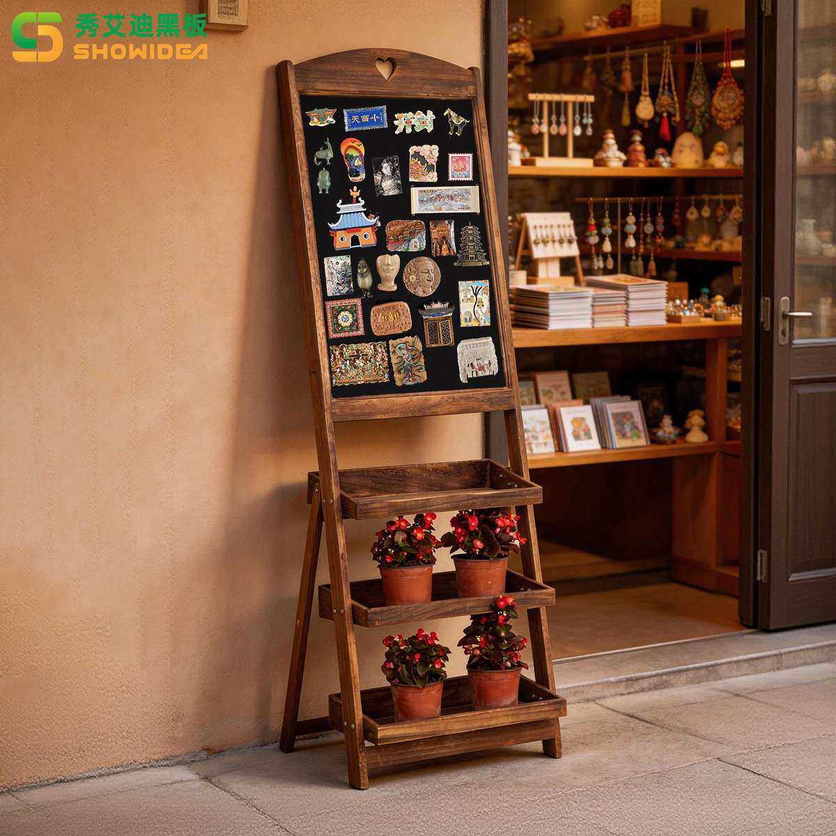 大号实木复古立式花架小黑板餐饮咖啡店铺用商用手写广告牌展示牌