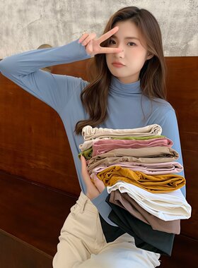 牛奶丝半高领打底衫长袖女秋冬T恤加绒百搭2026新款内搭黑色上衣