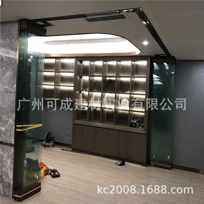 活动玻璃隔断五金配件折叠悬挂玻璃夹隔墙吊趟门无框玻璃折叠门