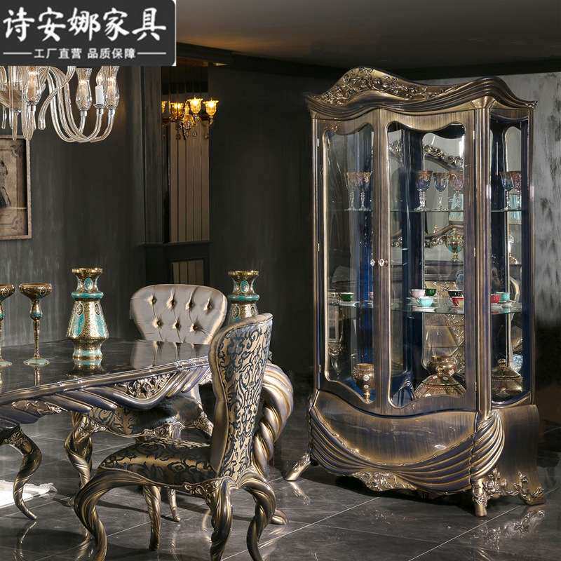 欧式双门玻璃酒柜实木雕花红酒展示柜餐厅储物柜家具