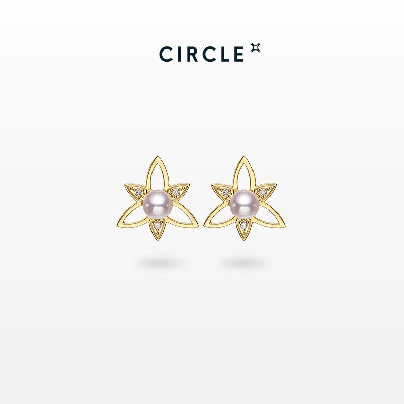 【门店同款】CIRCLE珠宝木兰系列18K金天然akoya海水珍珠钻石耳环
