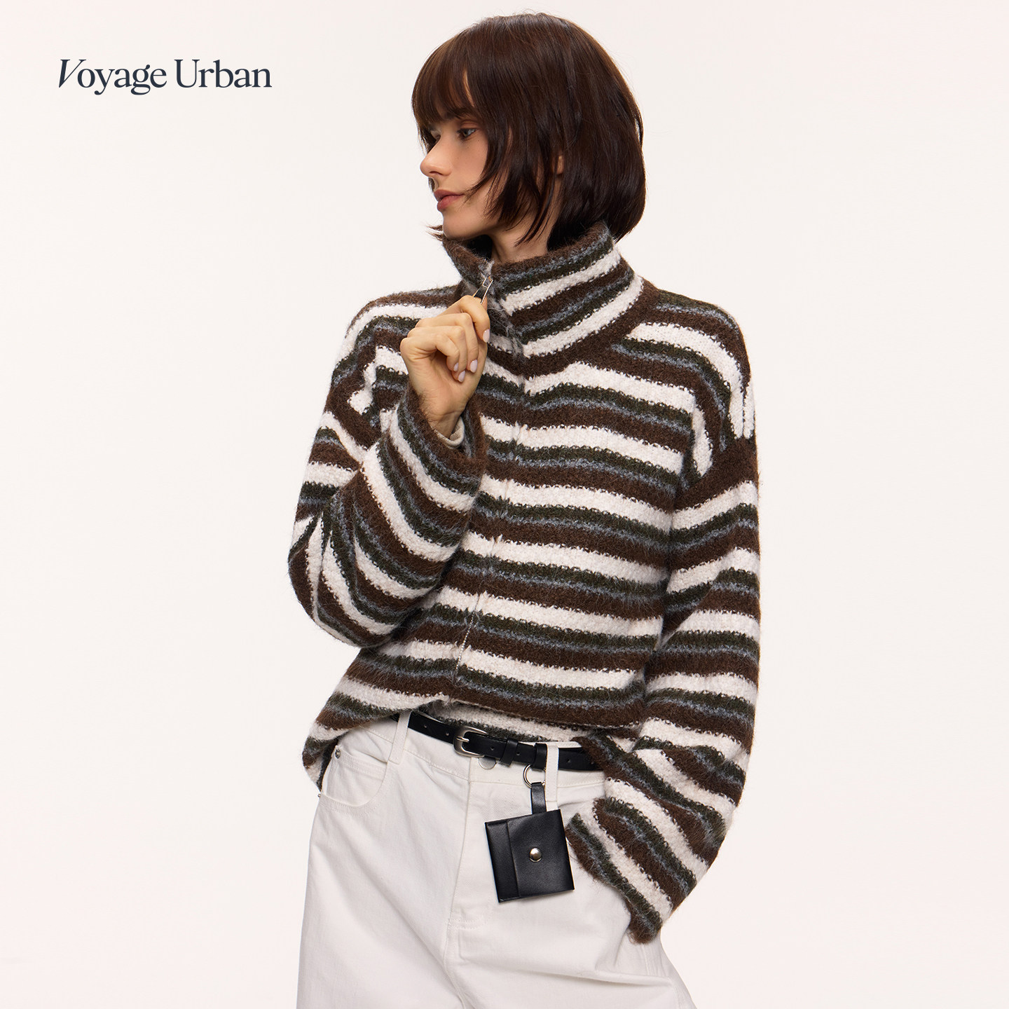 Voyage Urban屿行 慵懒风条纹针织外套秋冬慵懒高级感开衫毛衣女