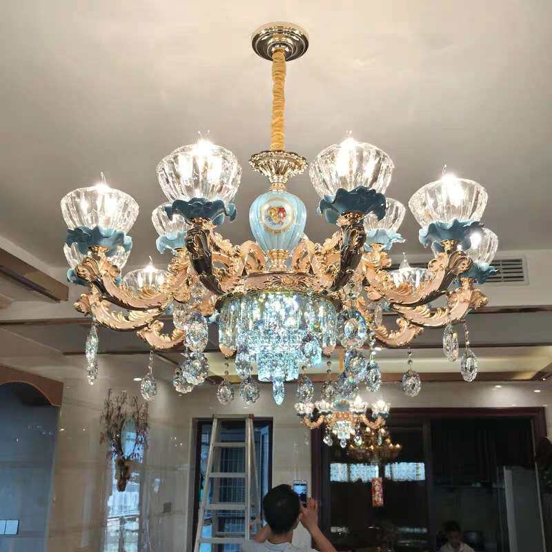 新款水晶吊灯欧式客厅灯大气奢华陶瓷灯具复式楼别墅餐厅灯饰网红