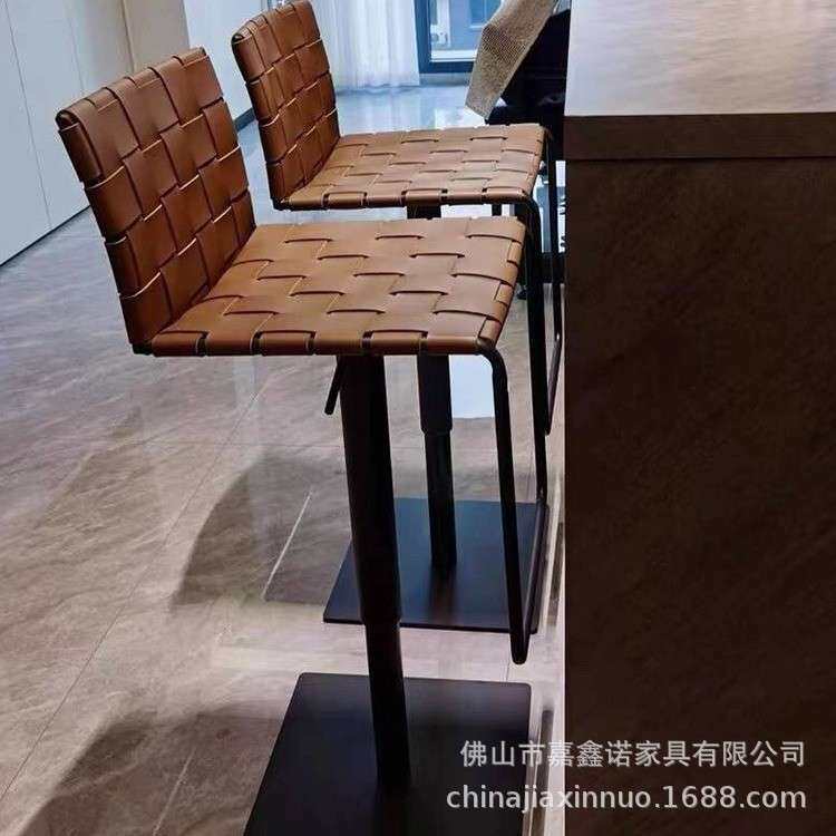 酒店大堂高脚椅前台椅现代网红吧凳旋转升降马鞍皮酒吧椅Barstool