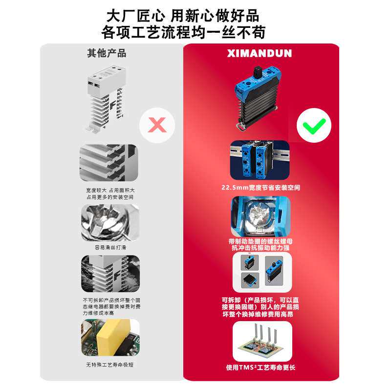 小型散热器一体导轨式交流控制控制交流固态继电器220V 380VAC