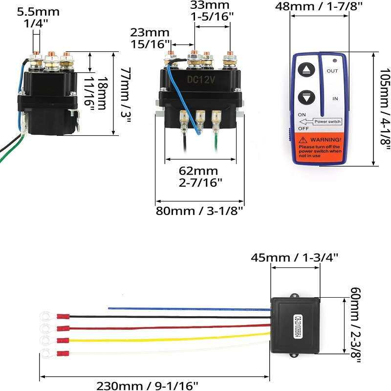 防水绞盘继电器12V 250A汽车继电器4250X无线遥控套装绞盘接触器