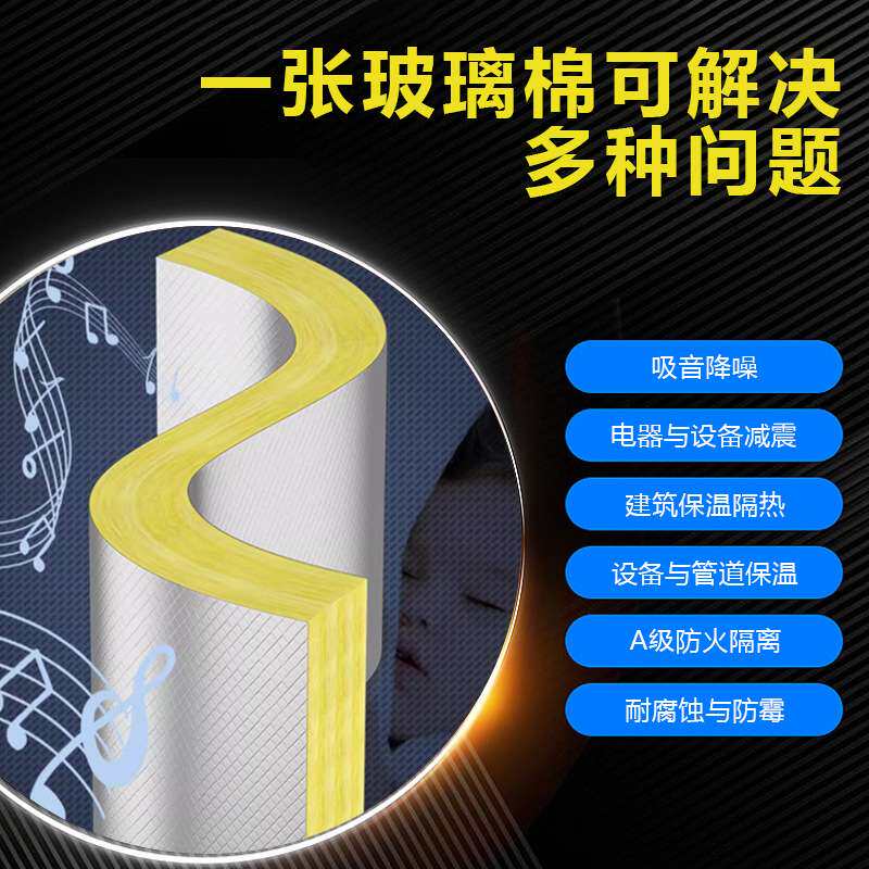 保温绝热高密度离心玻璃棉卷毡墙体填充玻璃纤维吸音棉防火耐高温