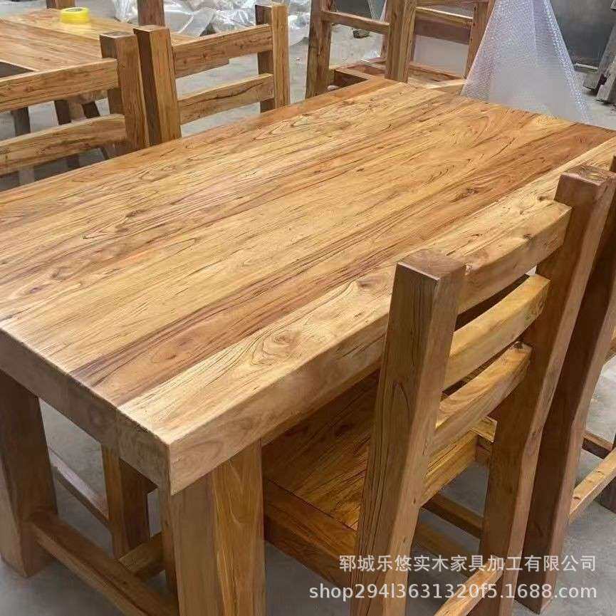 民宿餐桌老榆木饭桌中式禅意小茶桌商用餐馆吃饭桌小户型客厅餐桌