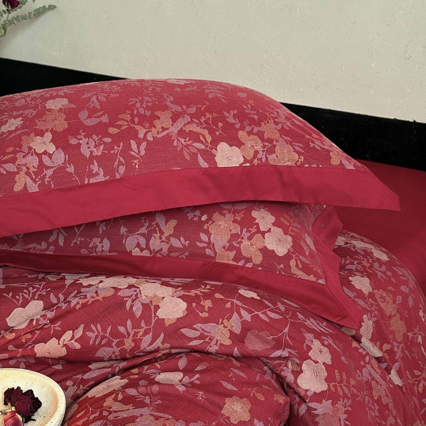全复古提花色结婚庆红四件套新房XNQ婚嫁喜被棉套色纯红棉床上用