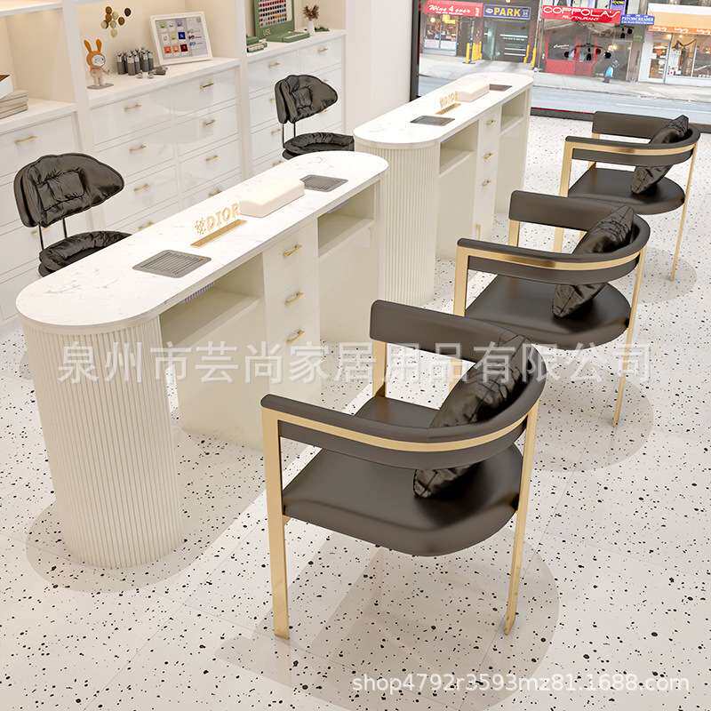 Nail salon网红轻奢美甲桌两人岩板桌面带吸尘器新款美甲桌椅套装