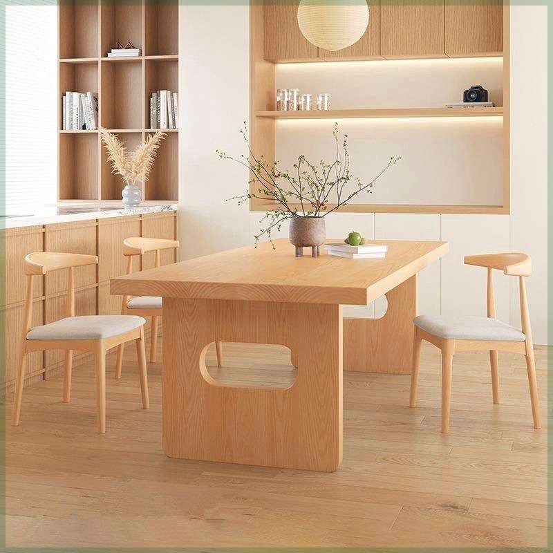 北欧实木卡座餐桌客厅家用小户型沙发茶餐桌一体两用原木长方形桌