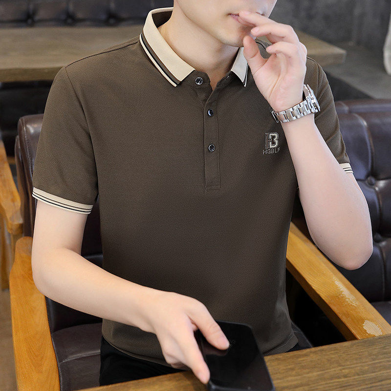 夏季新款短袖冰丝珠地Polo衫男士高端休闲翻领T恤男衬衫领上衣服
