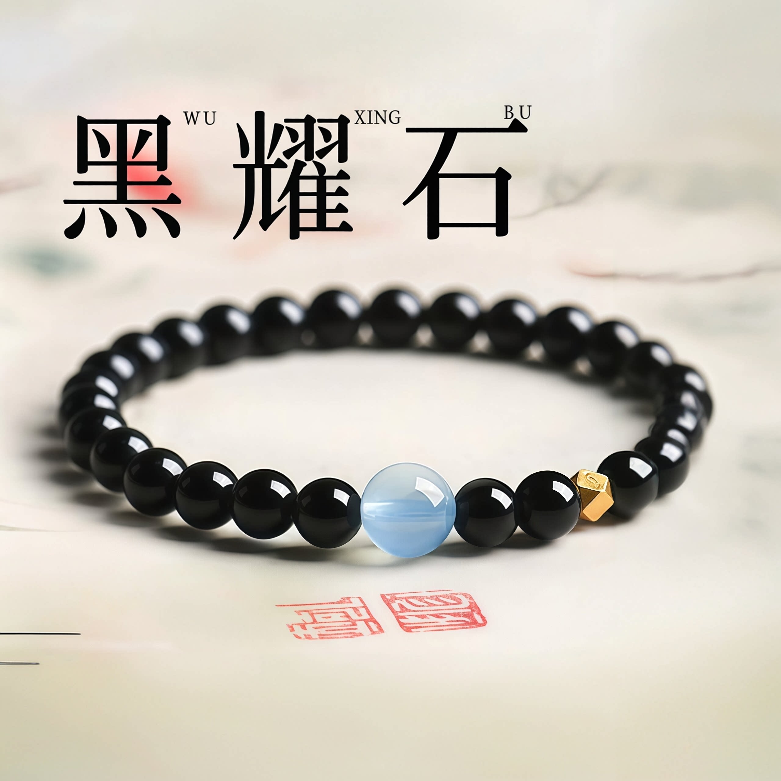 普陀山文创天然黑曜石手串