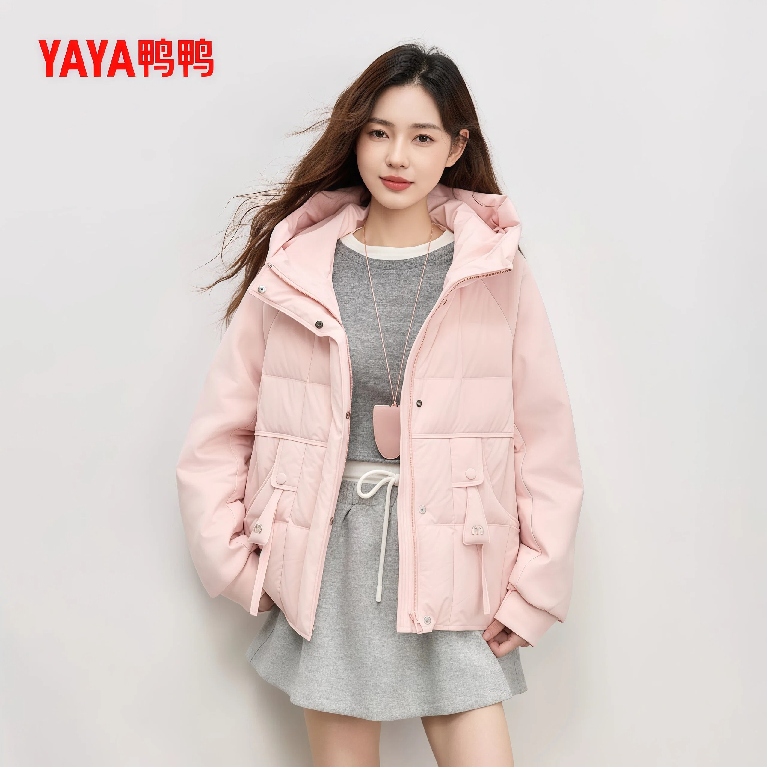 鸭鸭集团旗舰店宽松女士短款保暖羽绒服鸭绒收腰保暖2026冬外套DR