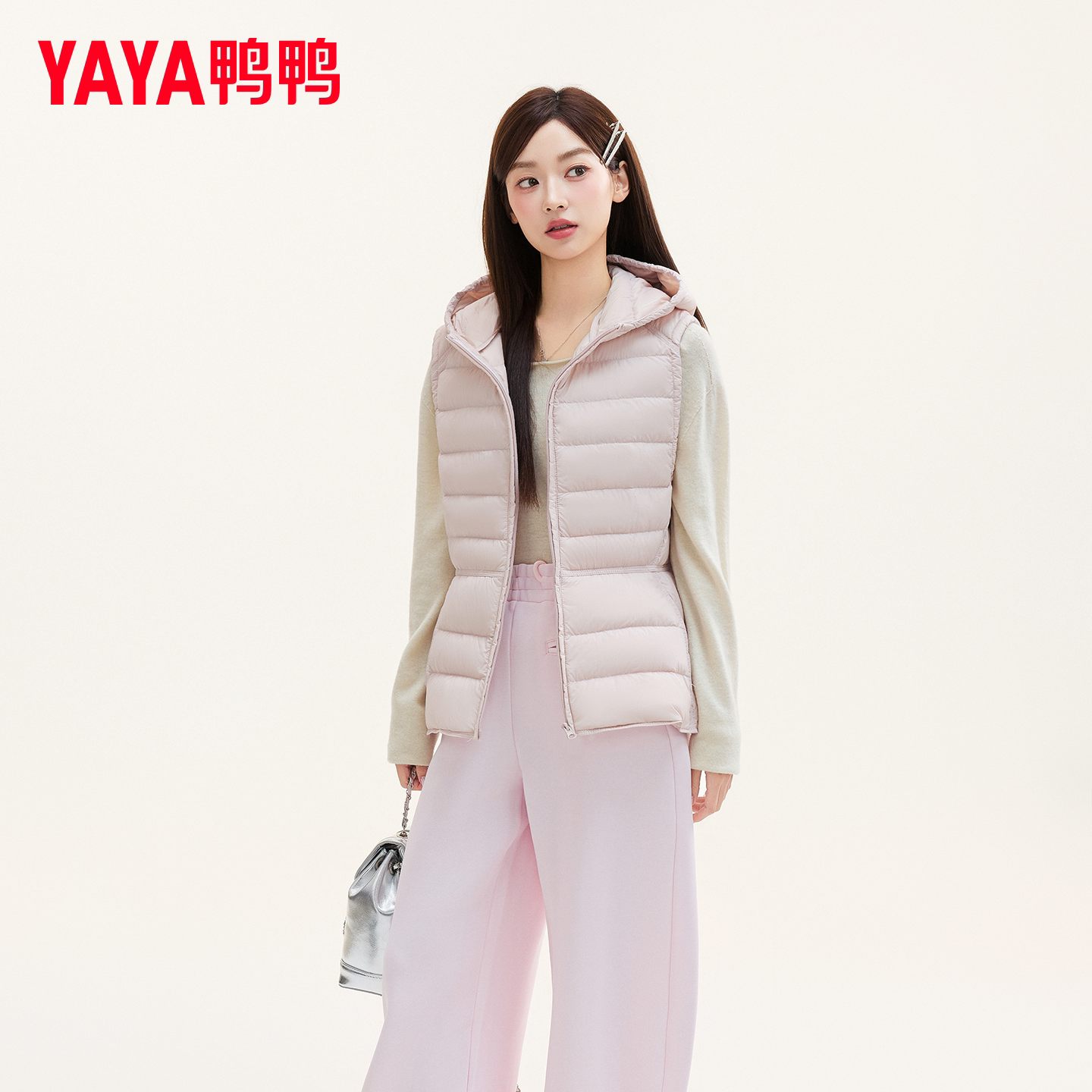 【商场同款】鸭鸭轻羽绒马甲女2026连帽收腰显瘦百搭排骨短款外套