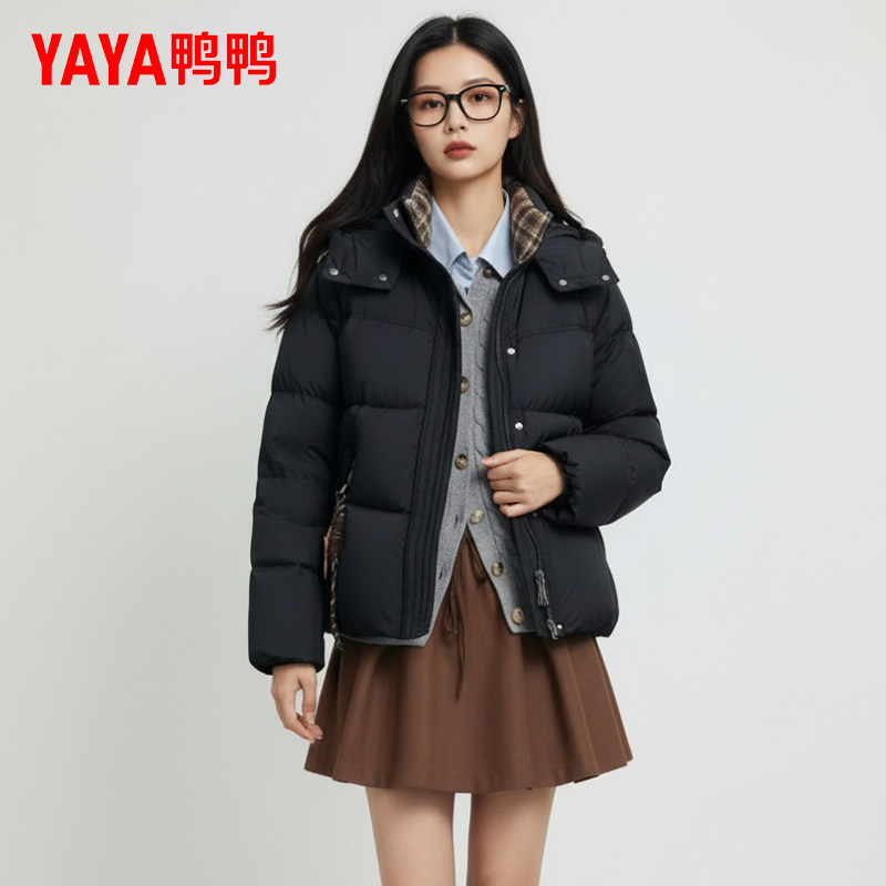 鸭鸭正品短款羽绒服女2026冬休闲连帽时尚宽松小个子百搭保暖外套