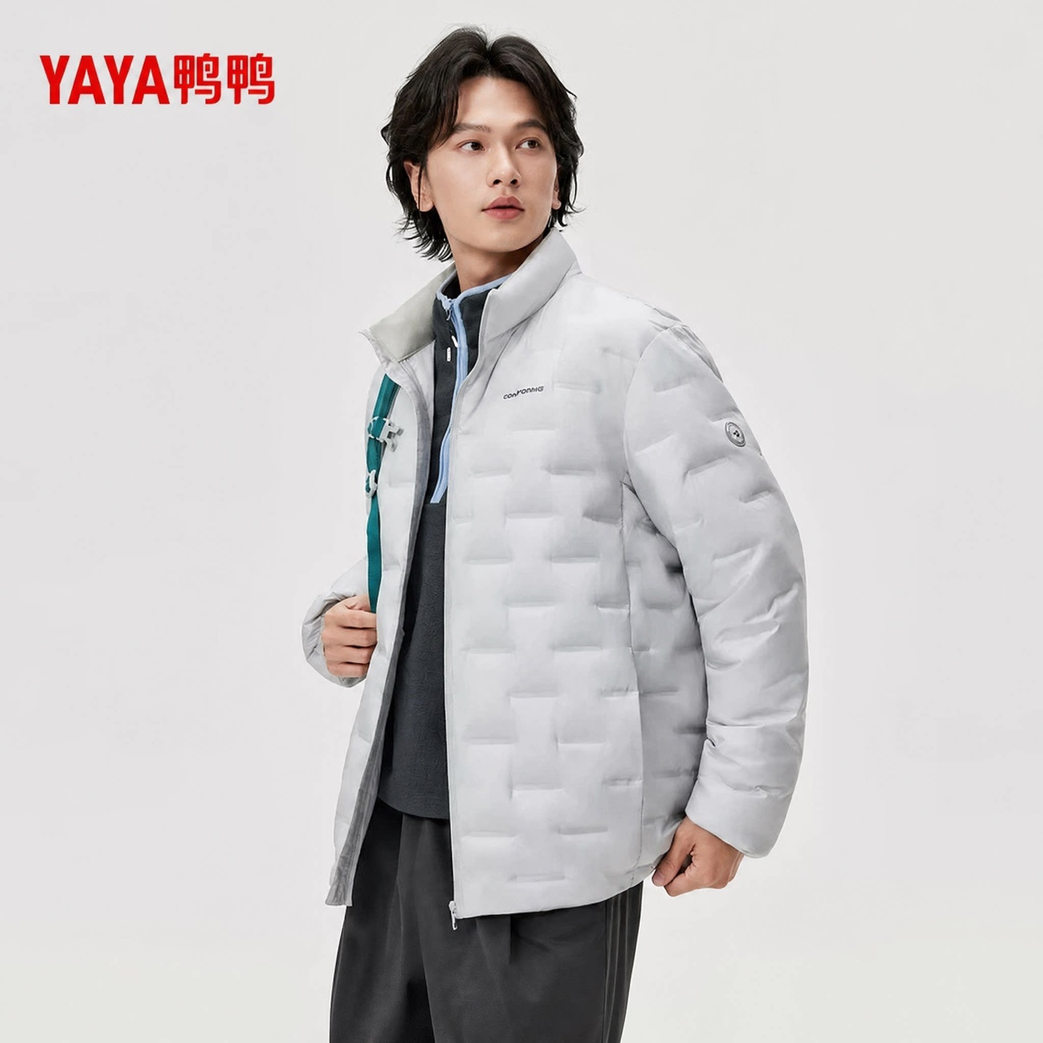 鸭鸭轻薄羽绒服男士短款2026新款立领保暖休闲时尚宽松浅灰色外套