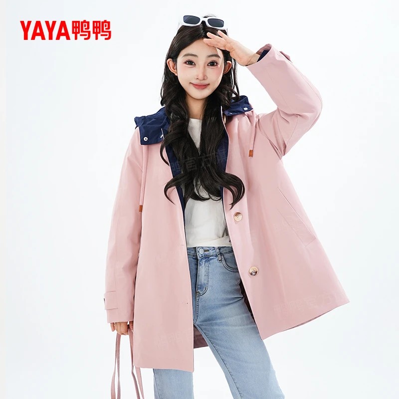 鸭鸭正品短款羽绒服女2026款休闲拼接连帽百搭小个子宽松保暖外套