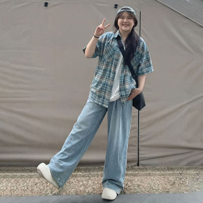 天丝牛仔裤女裤子夏季薄款高腰垂感阔腿宽松小个子窄版冰丝直筒裤