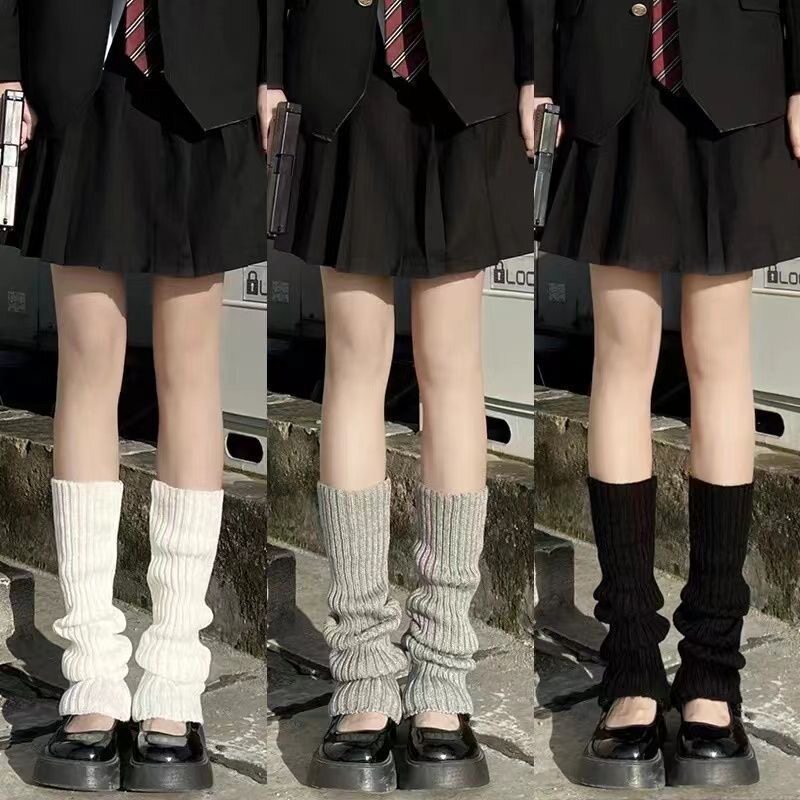 白色堆堆袜女中长筒针织腿套秋冬修饰腿型y2k原宿辣妹日系学院风