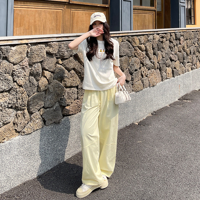 萝卜大叔速干运动裤女春季高腰宽松慵懒休闲裤拼接窄版阔腿裤子