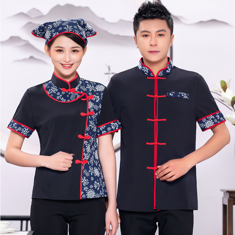 服务员工作服短袖女夏季中国风餐饮火锅烤肉店酒楼休闲农场定制lo